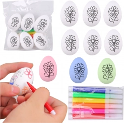 Styropor Paaseieren om te schilderen met bloemmotief, 6 stuks met stiften