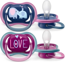 Philips Avent Ultra Air fopspeen, 18+ maanden, 2 stuks, meisjesmotief met olifant