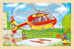 Houten dubbelzijdige puzzel brandweer en helikopter 24 stukjes Goki
