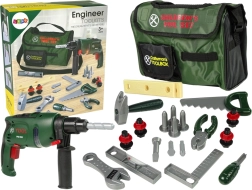 Kindergereedschapsset in tas met boormachine, hamer en zaag