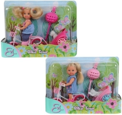 Pop Evi Love op fiets met aanhanger en hondje