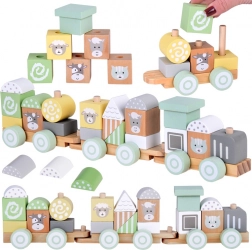 Houten treintje met wagons en bouwset