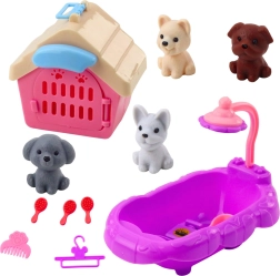 Set hondenverzorging met badje, kennel en accessoires, 4 figuurtjes
