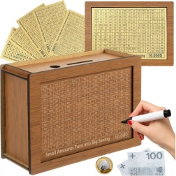 Houten motiverende spaarpot RUHHY met doelkaarten