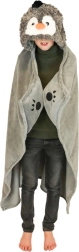 Cozy Noxxiez warme kinderponcho-deken met capuchon pinguïn