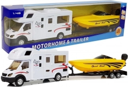 Caravan met gele motorboot met vliegwiel 1:48