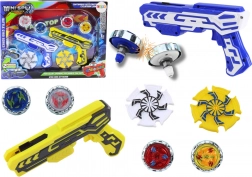 Set pistool-lanceerders met 4 metalen schijven met licht – blauw en geel