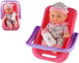 Babypop in draagstoeltje met flesje 22 cm