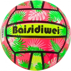 Rubberen bal helder met bladeren roze-groen 24 cm
