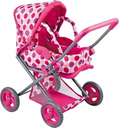 kinderwagen voor poppen 3-in-1 roze met stippen