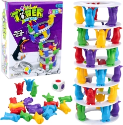 Familie-evenwichtsspel gekke pinguïns op de toren