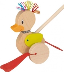 Houten eend aan een stok