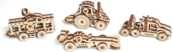 Ugears 3D houten mechanische puzzel – set van 4 voertuig-hangers