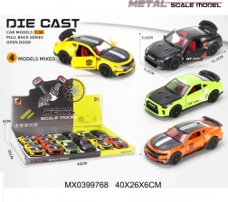 Metalen sportautootje 1:36 met openslaande deuren en pull-back aandrijving