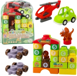 Educatieve bouwset dinosaurussen met letters en cijfers in rugzak – 49 stukjes