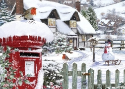 Puzzel roodborstjes in de sneeuw 500 stukjes