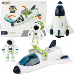 ruimteschip met astronauten en voertuig met licht en geluid