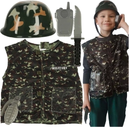 Militair kostuum met helm voor kinderen van 3-8 jaar