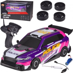 RC driftende politieauto 1:20 met LED-verlichting en verwisselbare banden 4WD
