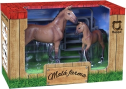 Set paarden met omheining - bruin met witte vlek