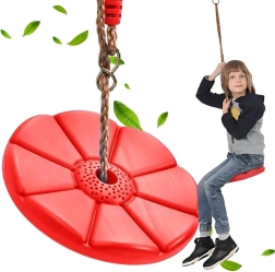 Tuin­schommel voor kinderen met bloemvormige zitting en touw – Rood