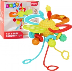 Sensorisch speeltje 6-in-1 met bijtring en koordjes