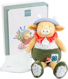 Doudou cadeau set koetje Aneth met deken groen 28 cm