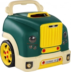 Groene demonteerbare vrachtwagen – kinderwerkplaats met gereedschap