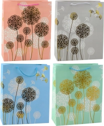 Cadeautas met paardenbloemmotief en gouden accenten 32 × 26 × 12 cm