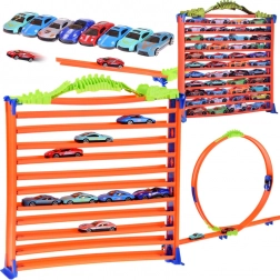 Garage en racebaan voor autootjes 2-in-1 met 8 stuks