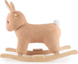 Bieco schommelkonijn Fine van bouclé op houten glijders