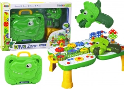 DIY kindertafel met koffertje DINOSAUR en accu-boormachine, 249 onderdelen