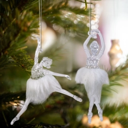 Kerstdecoratie van acryl in de vorm van een ballerina, 2 stuks