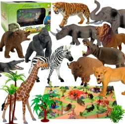 Set van grote figuren van wilde dieren + mat en accessoires