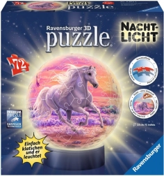 RAVENSBURGER lichtgevende 3D puzzlebal paard op het strand, 72 stukjes
