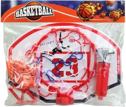 Driekleurige basketbalring met bal en pompje