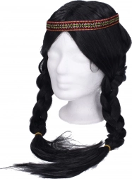 Pruik met zwarte vlechten voor indiaans kostuum