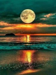 Diamantschilderen Volle maan boven de oceaan