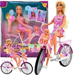 Woopie Pop Lily fietser met baby en kinderzitje voor op de fiets