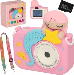 Roze digitale kindercamera met zeemeerminmotief