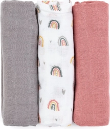 Petite&Mars bamboe mousseline doeken Moussy rose rainbows 3 stuks 68 × 68 cm