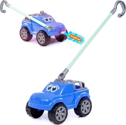 Blauw autootje met handvat voor kinderen