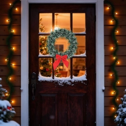 Kerstdeurkrans met strik 27 cm