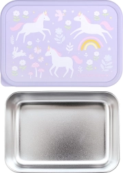 A Little Lovely Company roestvrijstalen broodtrommel met eenhoorns en een regenboog