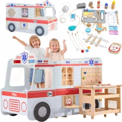 VIGA grote houten ambulance – interactieve reddingspost met 25 accessoires