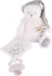 Cadeauset pluche teddybeer met speenclip en knuffeldoekje, grijs 20 cm