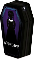 Etui in de vorm van een kist met Wednesday-motief
