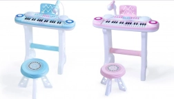 elektronische kinderpiano met microfoon en krukje mp3, blauw