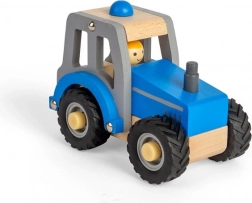 Blauwe houten tractor voor kinderen