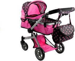Poppenwagen Alice 2-in-1, wieg en buggy, roze met stippen
